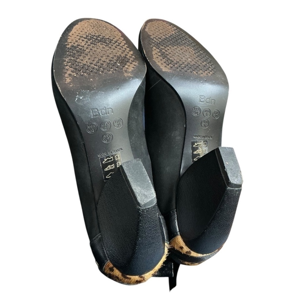 Biondini Black Leopard Calf Bow Block Heels - Picture 8 of 15